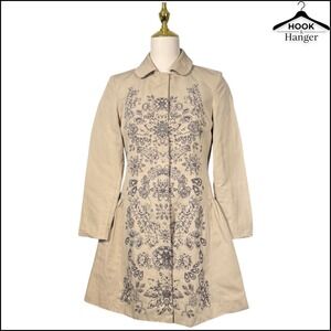 Vintage Valentino Couture Trench Fit Flare Jewel Printed Coat Old Money Italy 40